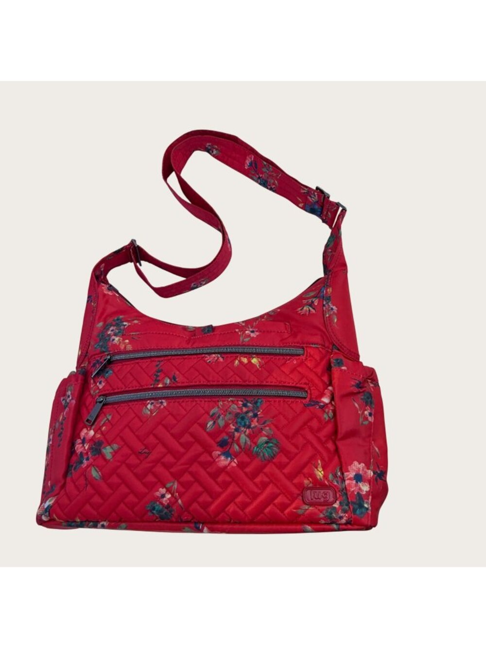 Lug Camper SE Crossbody Shoulder Bag Purse Tote Bouquet Red Floral Zip Top